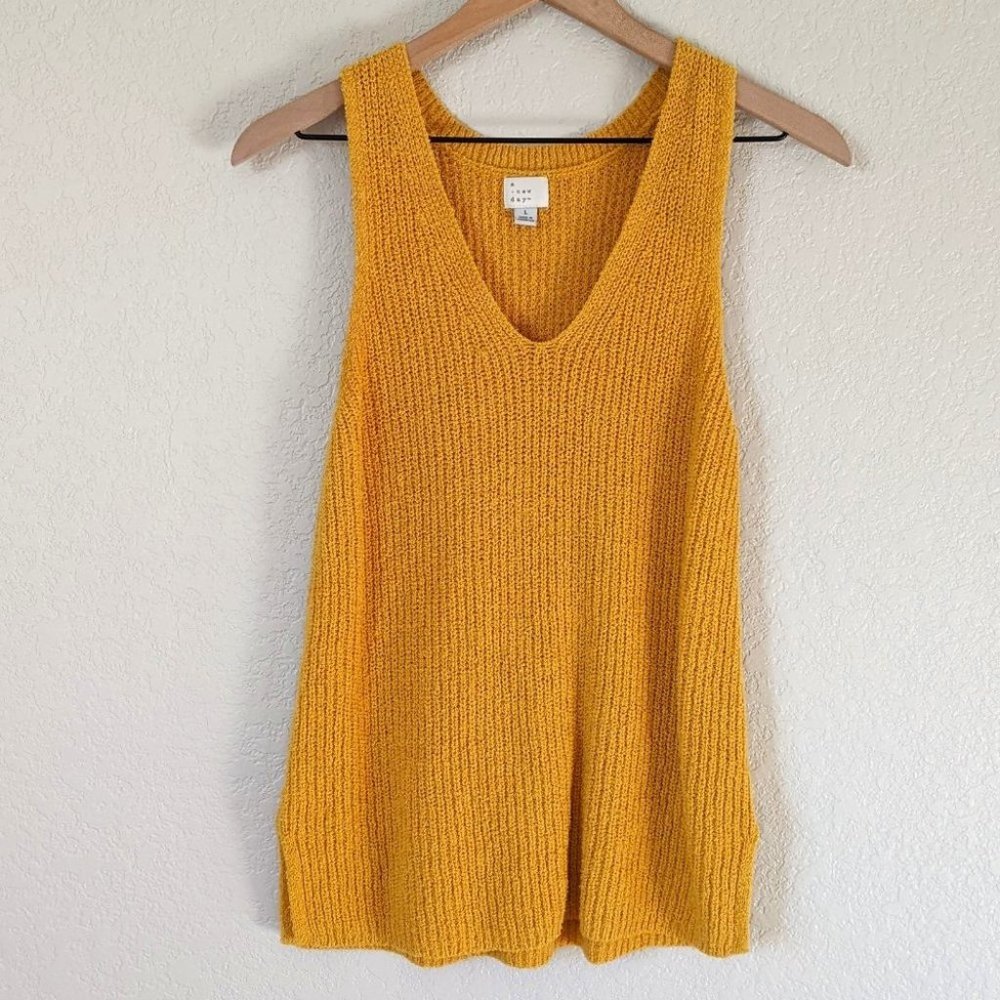 a new day Mustard Yellow Knit V-Neck Tank Top